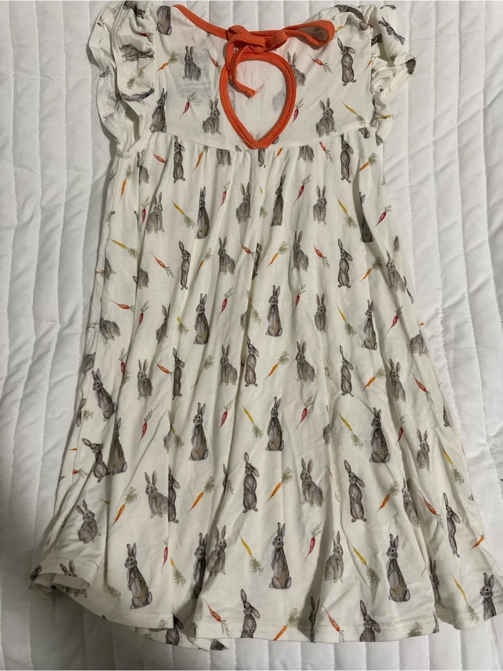 Girls Cream Bunny Print Nightgown with Orange Trim